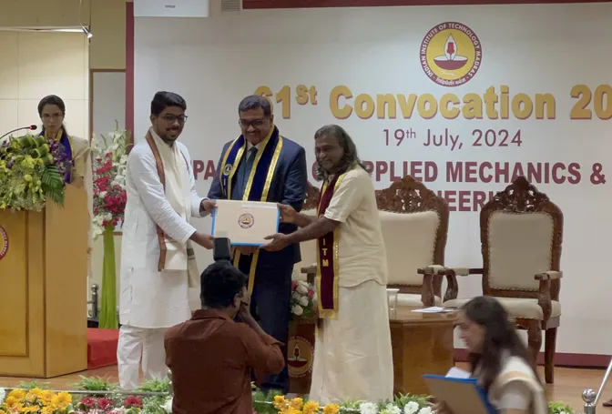 Himanshu Kumar receiving his PhD degree on stage at the IIT Madras 61st Convocation